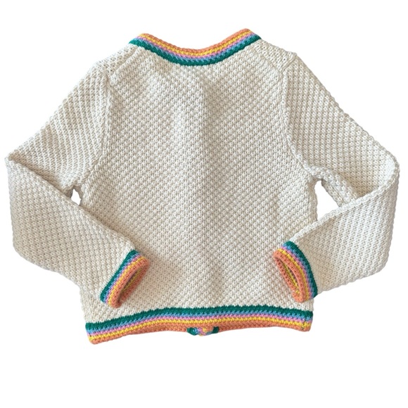 Boden Girls Knit Cardigan 6-7 | Cream w/ Rainbow Trim | NWOT - Picture 2 of 5